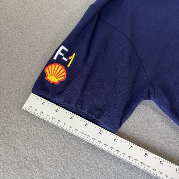 Vintage FERRARI Blue Polo Shirt Mens L Prancing Horse patches F-1 Chevron Shell - Picture 10 of 12